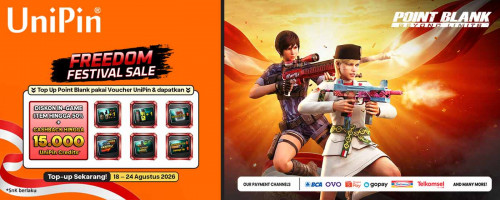 Freedom Festival Sale! Top Up Point Blank & Raih Cashback hingga 15.000 UniPin Credits